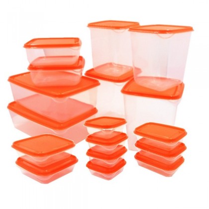 IKEA PRUTA Food Container Transparent Set of 17 - Orange